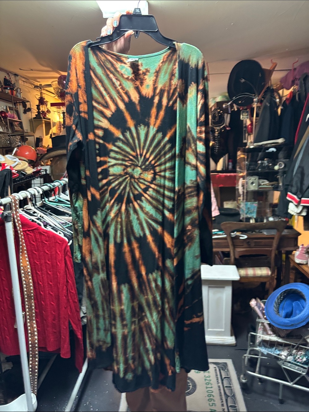 Tie-Dye Long Cardigan Sweater - Green & Orange